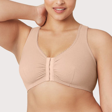 Front-Closure Cotton T-Back Comfort Bra Cafe